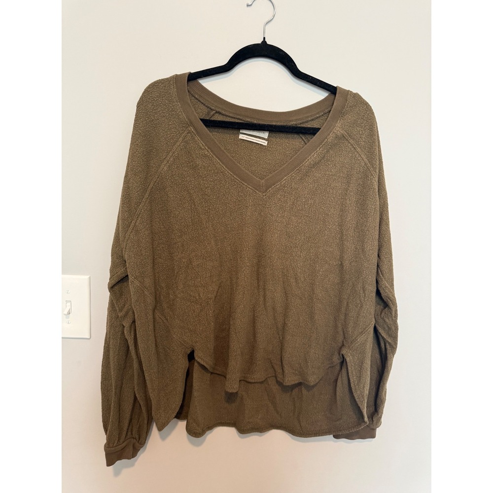 Urban Outfitters Womens V-Neck Sweatshirt Olive Brown High Low Pullover Small
